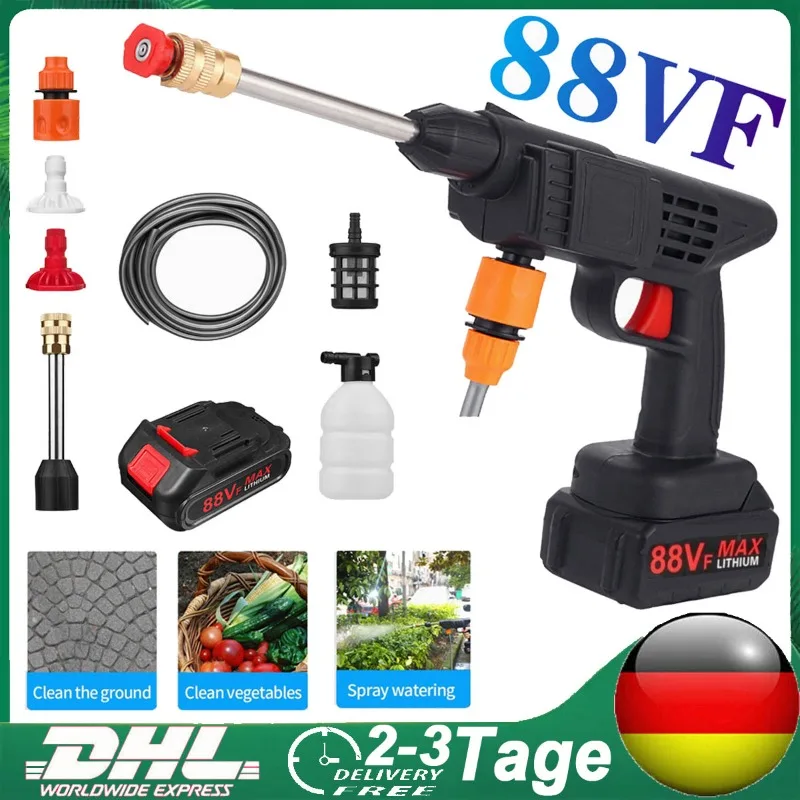 Wireless Lithium Battery Powered High Pressure Water Gun 88V Cordless Car Washing Machine Equipped With Dual Batteries & 5 Meter Hose Portable Cleaner For Car Detailing Yard Patio Floor Washing